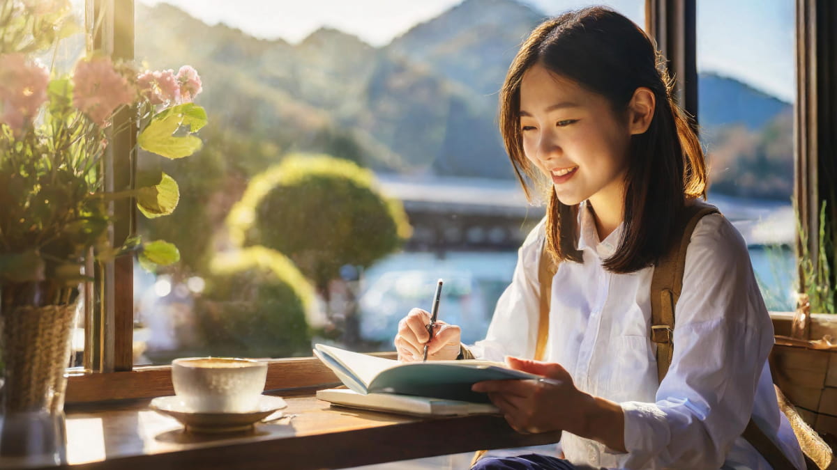 日記を書く女性