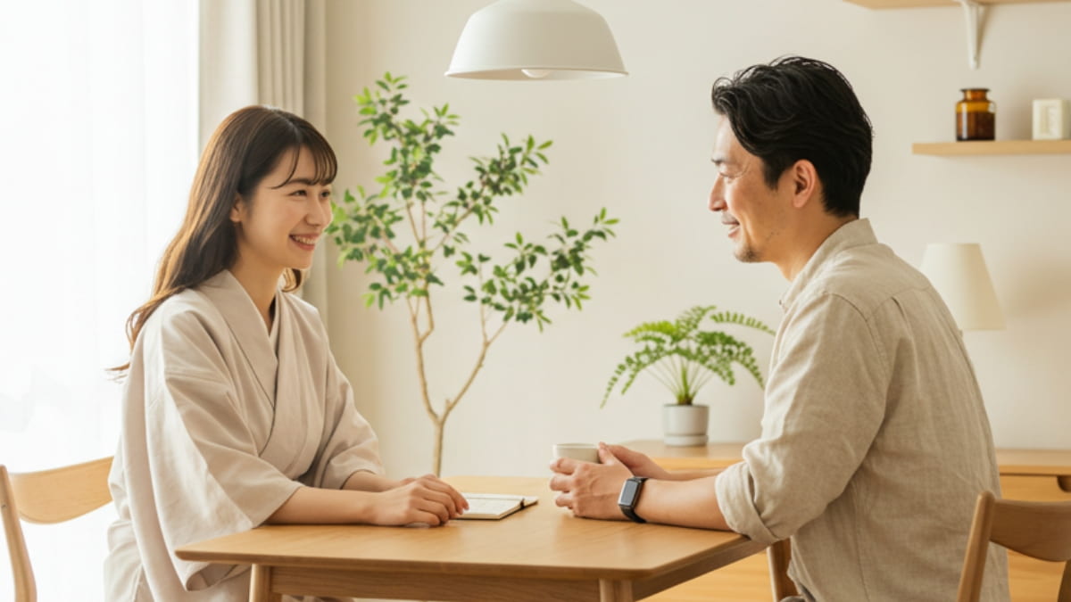 男女で会話する様子