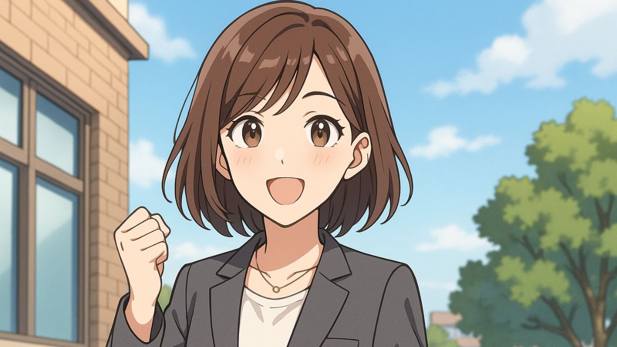ガッツポーズする女性