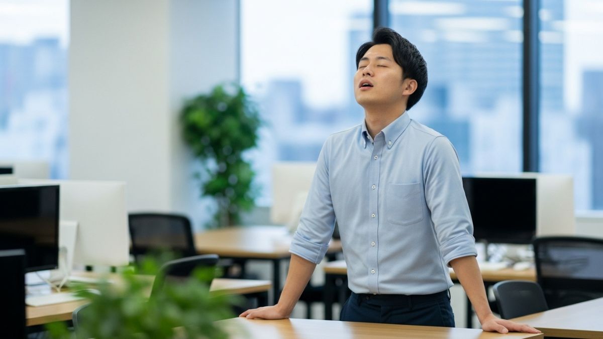 深呼吸する日本男性