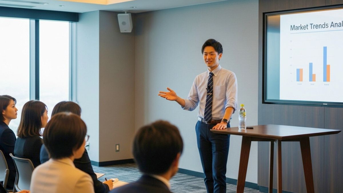 スピーチする日本男性